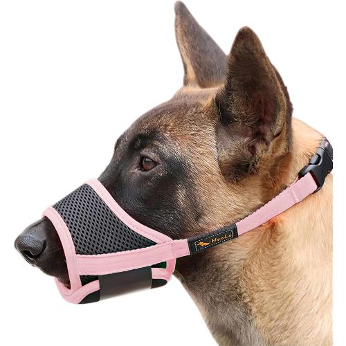 HEELE Dog Muzzle Nylon Soft Anti-Biting Barking Secure,Mesh Breathable Pets Muzzle for Small Medium Large Dogs 4 Colors 4 Sizes (L, Pink)