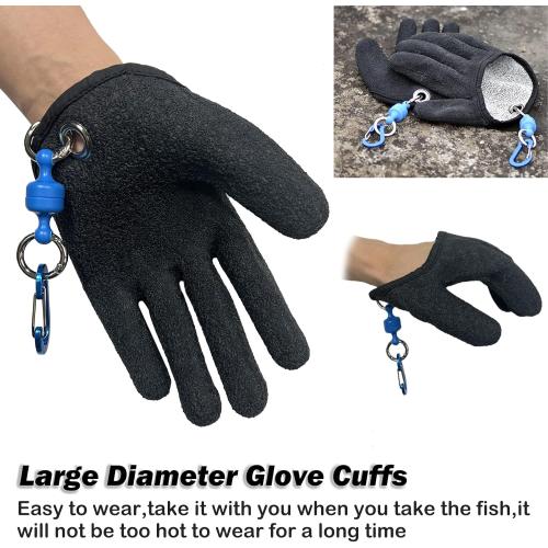 Professional Fishing Gloves,Catch Fish Gloves with Magnet Hooks, Anti-Slip Fishing Gloves Protects Hand (Black)