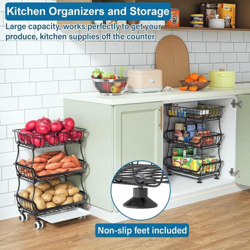 OKZEST 3-Tier Rolling Pantry Floor Organizers and Storage Cart with Wheels
