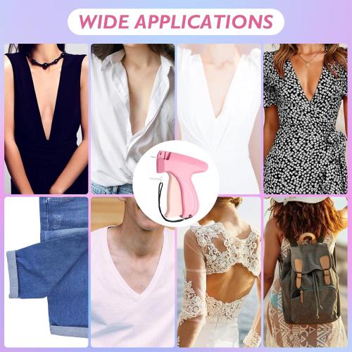 Color Pink Stitch Gun for Clothes, Mini Stitchy Sewing Gun, Handheld Tagging Gun for Quick Clothing Fixer, Includes 6 Needles, 2000 Black Fasteners, 2000 White Fasteners