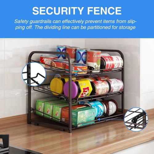 AIYAKA 3 Tier Stackable Can Rack Organizer–12.2 D x 16.6 W x 14.5 H,for food storage,kitchen cabinets or countertops,Storage for 36 cans,Bronze