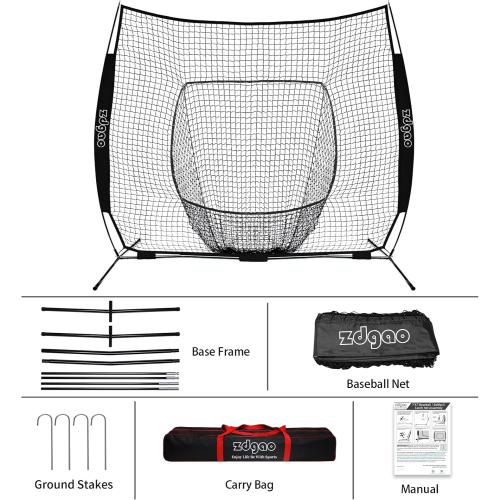 7x7FT Baseball Net for Any Skill Level Players to Batting&Hitting&Pitching | Complete Set-Net&Carry Bag&Ground Stake(Stable&Portable);Tear-resistant Fabric&Metal Frame;Easy Setup