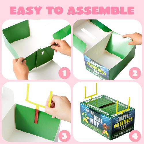 JOYIN Valentine Boxes Football Classroom Mailbox with Cards for Kids, Party Favor School Exchange Prizes with Teacher Card, 4 Designs, 29 Pcs