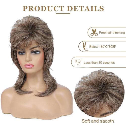 Mullet Wig for Women, Joe Dirt Style, Emo Costume, 80s Fancy Party Accessory, Halloween wig(Light Brown)