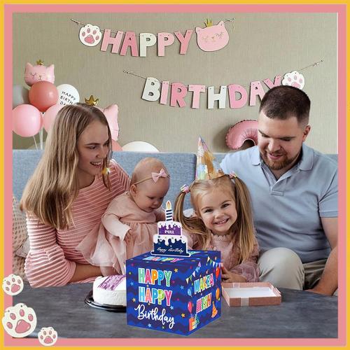 Rxwstt Birthday Box for Cash Gift, Money Roll Gift Box for Cake Pull Out Kit with Cards Money as Money Bouquet, Surprise Birthday Money Pull Box Explosion for All Age Group with Instruction Book
