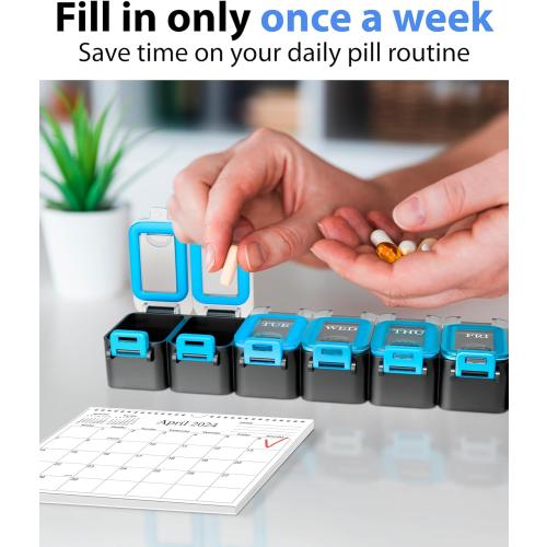 Weekly Pill Organizer 1 time a Day – Pill Box 7 Day with Enhanced Waterproof Seal, Large compartments Hold Big Vitamins & Supplements, Upgraded Locking lids, for Home & Travel use, Durable Hard case