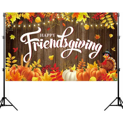 Nepnuser Happy Friendsgiving Photo Booth Backdrop Pumpkin Harvest for Fall Thanksgiving Friends Party Wall Decor (5.9×3.6ft)