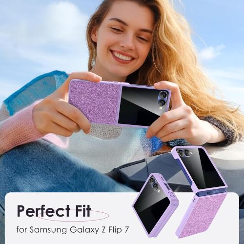 Maxdara for Z Flip 7 Glitter Case, Samsung Flip 7 Magnetic Case with Privacy Screen Protector Slim Cover Support Wireless Charging, Purple (Privacy Screen)