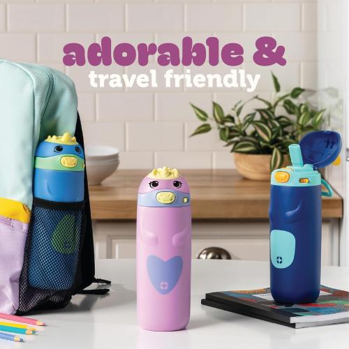 Ello Ellies 12oz Vacuum Insulated Stainless Steel Kids Water Bottle with Straw and Built-in Carrying Handle and Leak-Proof Locking Lid for School Backpack, Lunchbox and Outdoor Sports, Unicorn