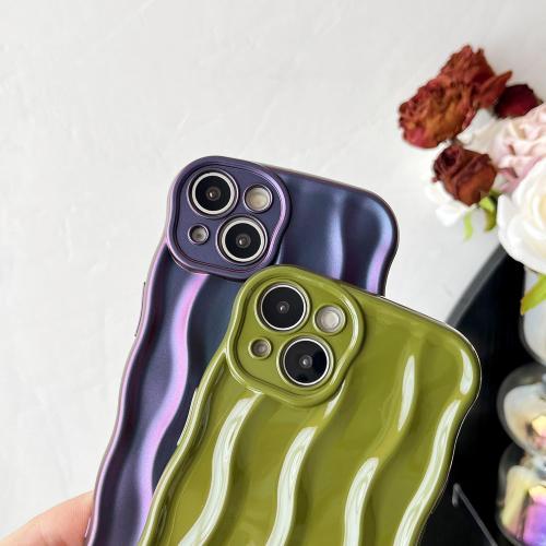 Caseative for iPhone 13 Case,Water Ripple Pattern Curly Wave Frame Soft Phone Case (Wine Red)