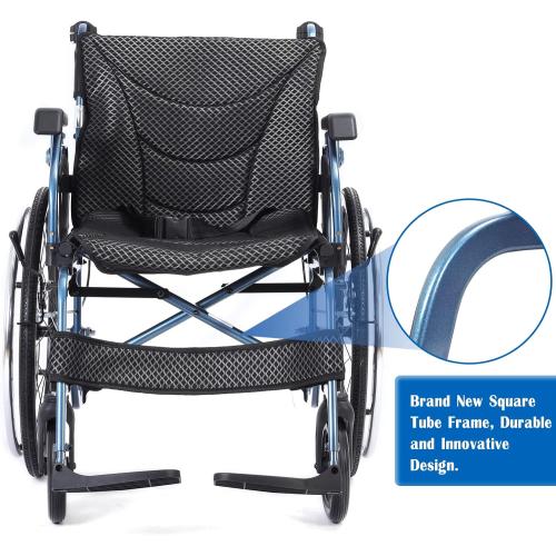 Medwarm Foldable Lightweight Wheelchairs with Handbrakes for Adults, Weights Only 30 lbs, Transport Wheelchairs with Flip Up & Height Adjust Armrest (22inch Rear Wheel)