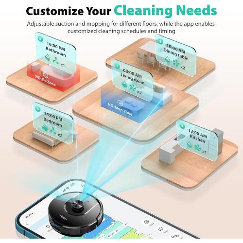 Tikom Robot Vacuum and Mop, 6000Pa Robotic Vacuum Cleaner with Self-Emptying Base, 90 Days Capacity, LiDAR Navigation, Home Mapping, Ideal for Pet Hair, Hard Floors, Carpet (L8000 Plus)