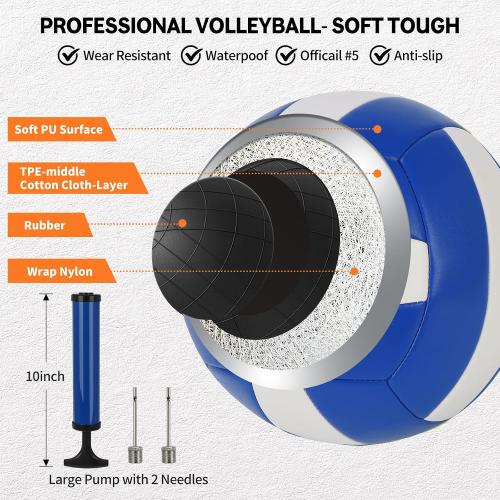 Outdoor Professional Volleyball Net Set for Backyard Beach with Heavy Duty Adjustable Aluminum Poles, Upgraded Anti-sag Net, PU Volleyball and Pump, Boundary Line, Large Carry Bag