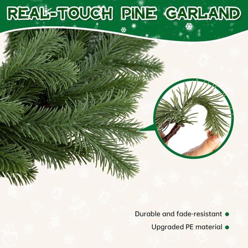 Bluesea 6FT Christmas Norfolk Pine Garland, Real Touch Pine, Faux Greenery Garland for Fireplace,Table, Stairs, Mantle, Window,Indoor Outdoor,Home,Holiday Decor（1 Pcs）
