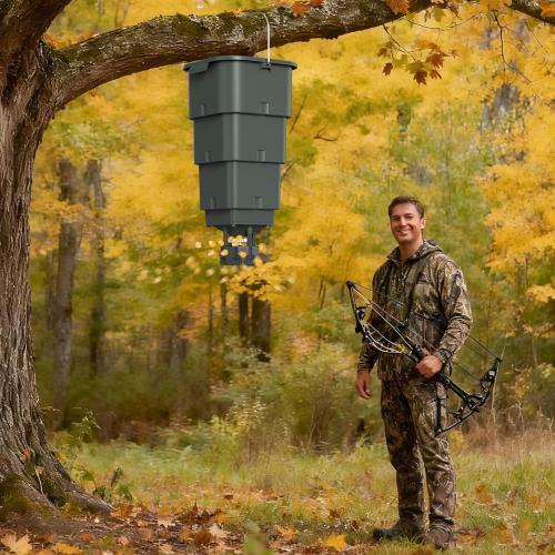 5 Gallon Hanging Deer Feeder, Automatic Game Feeder with Programmable Digital Timer (4 Feed Times), Easy Installation,Batteries Not Included