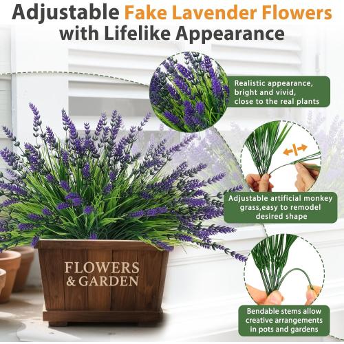 32 Bundles Faux Lavender Plants Outdoor, UV Resistant Fake Lavender Flower