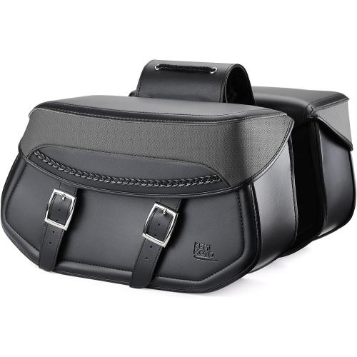 KEMIMOTO Synthetic Leather Motorcycle Saddlebags 30L (15Lx2) Universal Motorcycle Throw Over Saddle Bags Compatible with Sportster Dyna Softail Touring Models Vstar Shadow Wide Glide Black