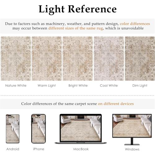 9x12 Beige Area Rug Vintage Living Room Bedroom Washable Carpet Non-Slip Soft Low Pile Distressed Indoor Large Throw Rug for Dining Room Office