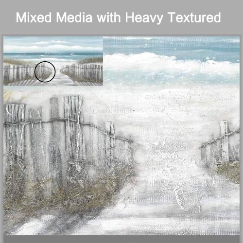 Canvas Wall Art Beach Pathway: Sandy Path with Fence Painting to the Coastal Hand Painted Artwork Picture for Bedroom (40'' x 20'', Multi-Sized)