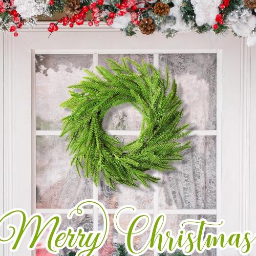 6 Pcs Christmas DIY Green Wreath 10 Inch Artificial DIY Faux Plain Wreaths Front Door Green Farmhouse Cabinets Indoor Outdoor Wall Decor(Norfolk Pine)