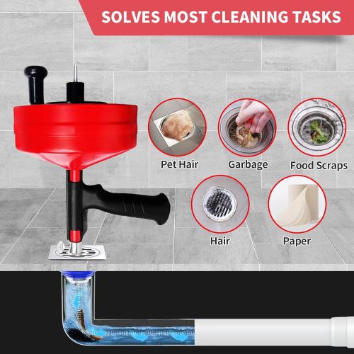 Drain Snake 50 Ft, Plumbing Snake for Sink with Drill Attachment, Snake Drain Clog Remover for Shower Drain, Kitchen, and Sink, Manual or Powered Use, Comes with Gloves and Storage Bag, 1/4 Inch, Red