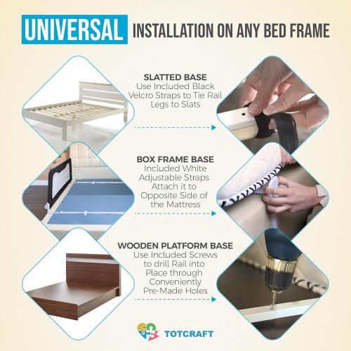 TotCraft Bed Safety Rails for Toddlers - Bed Rail Guard for Queen, King, Full Szie, Twin Mattress Bed (Grey, 35.5W*23.5H Inch (Regular Extra Tall)) ‼️used‼️