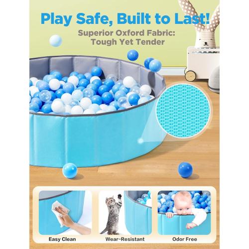 Large Ball Pit for Toddlers - 44in Baby Ball Pool with Playmat, Hold Over 1000 Balls, Foldable Play Pit for Kids Dogs Indoor and Outdoor Games, Party Toys Gifts, Balls Not Include (Blue)