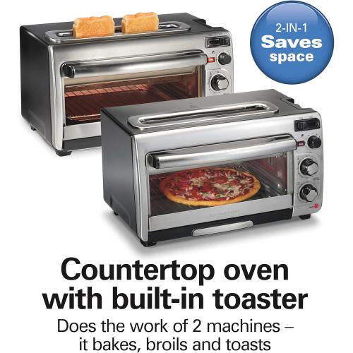 Hamilton Beach 2-in-1 Countertop Toaster Oven and Long Slot 2 Slice Toaster, 60 Minute Timer and Automatic Shut Off, Shade Selector, Stainless Steel (31156)