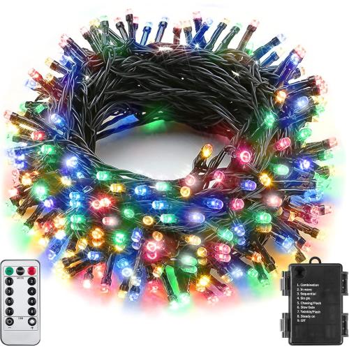 Battery String Lights Outdoor 33Ft 100 LED Fairy Lights for Indoor Outdoor Waterproof with Remote Timer 8Modes Battery Operated Christmas Lights for Outside Party Garden Christmas Tree Décor