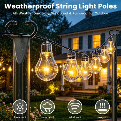 10Ft String Light Poles 4 Pack,Poles for Outdoor String Lights with Fork and Fence Clamp,Hanging Lights Metal Stand Post for Deck Patio Backyard Garden Decorations