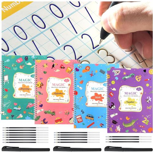 YAMMI Reusable Large Grooved Handwriting Practice Books for Kids, 10.3in×7.3in Magic Practice Copybook, Handwriting Practice Workbook, Copy Books for Preschool Kids Age 3-8