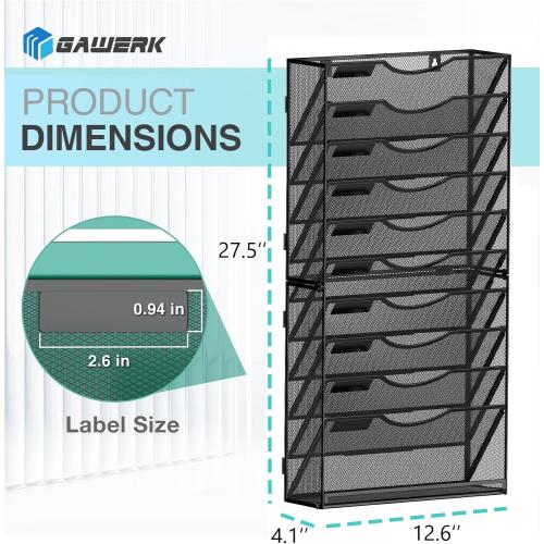 11-Tier Wall File Organizer Hanging Wall File Holder Wall Mount Paper Folder Organize, Mesh Magazine Document Mail Organizer Wall Organizer for Office School Home, Black