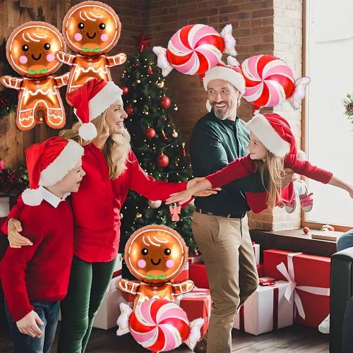 Gingerbread Man Balloon Red Pink Candy Balloons Set Christmas Candy Gingerbread Balloons for Christmas Ginger Bread Party Decorations