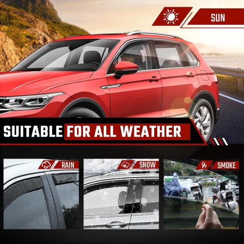 in-Channel Rain Guards Fit for Volkswagen Tiguan 2018-2025 Black Extra Durable Shatterproof Side Window Deflectors, Window Visors, Wind Deflectors - 4 PCS