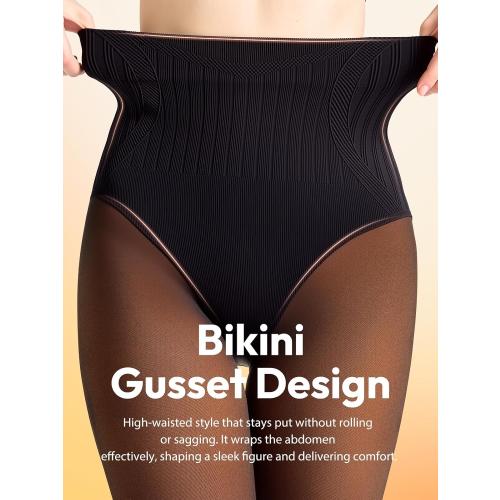 Womens Fleece Lined Tights Control Top Triangle Crotch Thermal Leggings Fake Translucent Warm Stockings