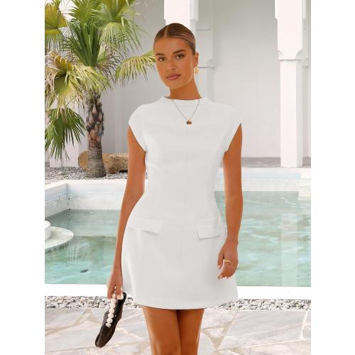 Size XS OFEEFAN Womens Summer Dress Mock Neck Short Sleeve Bodycon Party Club Mini Dresses
