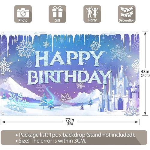 Fabric 72x43inch Ice Snow Winter Birthday Backdrop Magical Castle Wonderland Snowflake Photography Background Kids Girls Party Decorations Photo Props