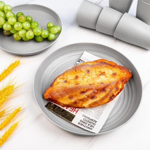 Supernal 32pcs Wheat Straw Dinnerware Sets for 8,Plates and Bowls Sets,Reusable Plastic Plates,Grey Dish Set for 8 include 16pcs Dishes, 8pcs Bowls, 8pcs Cups,Dishwasher Safe.