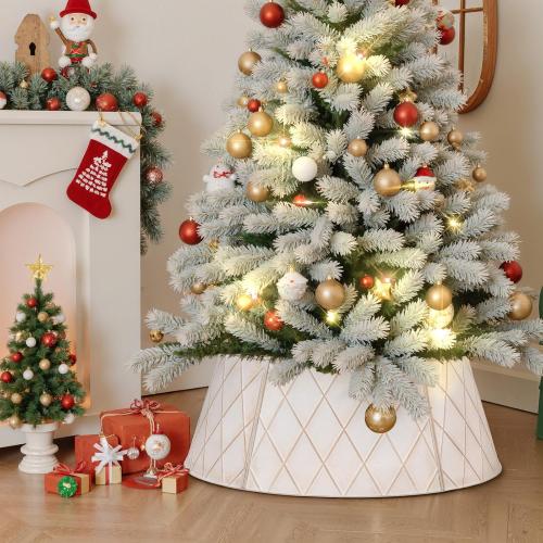 Lanpn Metal Christmas Tree Collar 24 inch, Christmas Tree Ring Collar for Small Mini Pencil Xmas Stand Cover Real Artificial Trees Indoor Outdoor Decoration (White, Diamond)
