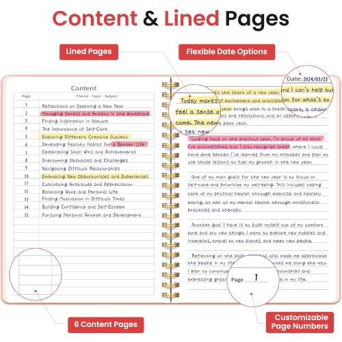 Taja Lined Spiral Journal Notebook for Women & Men, 140 Pages, College Ruled Hardcover Notebook for Work & Note Taking, Journals for Writing, A5(6x8) - Pink