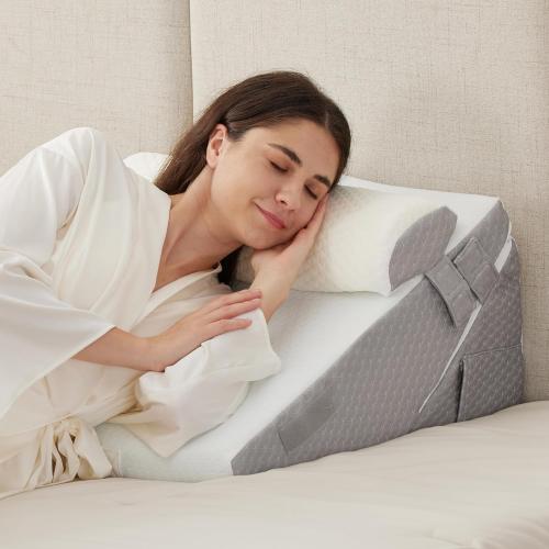3PCS Wedge Pillow Set for After Surgery, Adjustable 9&12 Inch Bed Wedge Pillow for Sleeping, Incline Pillow Wedge for Headboard, Post Surgery, Acid Reflux, Neck&Back Support, White/Grey