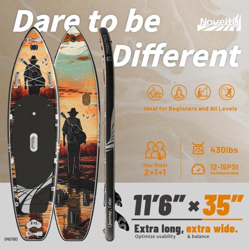 Novelty 11'6 x 35 Inflatable Stand Up Paddle Board with Seat- Stable SUP Board for Adults - Portable Paddleboard for Yoga, Surfing, Fishing - Includes Full Accessories Kit