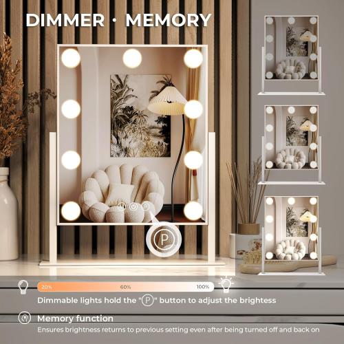 Vanity Mirror with Lights,Makeup Mirror with Lights,Light up Mirrors with Smart Touch 3 Colors Dimmable,Mirror with Lights with 360° Rotation