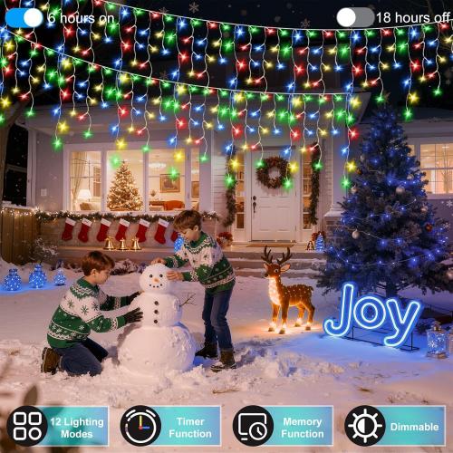1332 LED 132FT Christmas Lights with 296 Drops, 12 Modes Dimmable Multicolor Outdoor Hanging Lights with Timer Memory, Waterproof Curtain Lights for Home Bedroom Indoor Tree Window Roof Fence Wedding