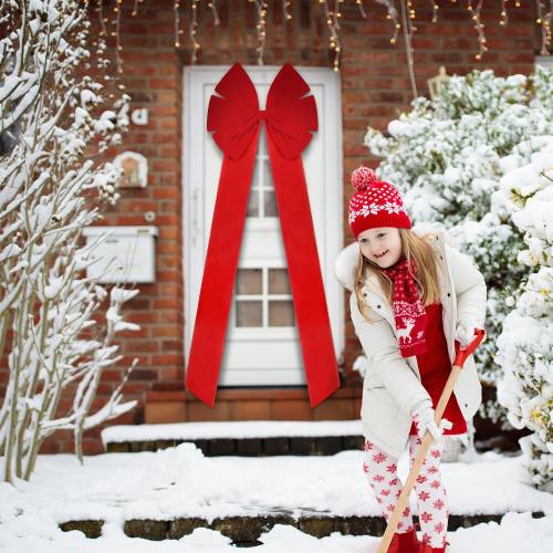 XunYee 82.6 x 27.5 Inch Christmas Extra Large Front Door Bow Decorations Giant Oversized Velvet Tree Bows Decorative with Long Streamers for Xmas Door Wreath Wall Porch Decorations(Red)