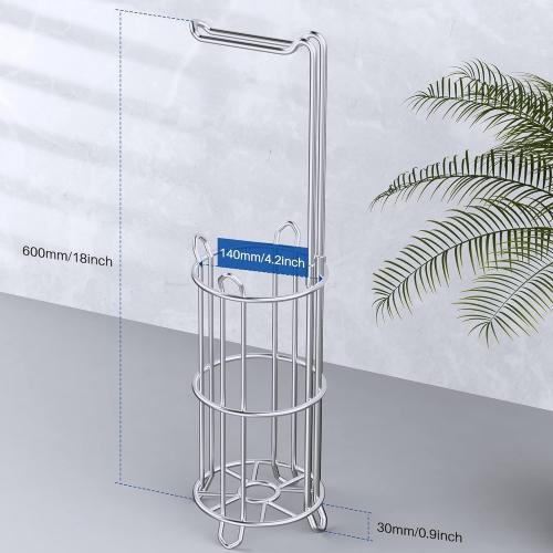 Meangood Toilet Paper Holder Stand and Tissue Paper Roll Dispenser for 4 Mega Rolls, Bathroom Free Standing Tissue Roll Storage Holder Rack, Metal Wire Silver