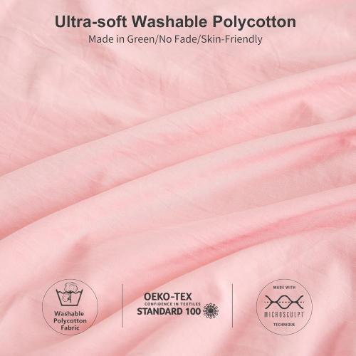 Blush Light Pink Comforter Set Queen, Super Soft Washed Polycotton Fabric, Cozy Comfy Down Alternative Bedding Blanket Comforter Set and Pillowcase Lightweight but Warm for Women All Seasons
