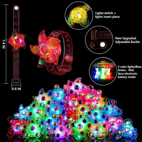 SCIONE 24 Pack LED Light Up Fidget Spinner Bracelets, Glow in The Dark Party Favors for Kids 4-8 8-12, Treasure Box Toys, Birthday Gifts, Carnival Prizes, Easter Goodie Bags Stuffers