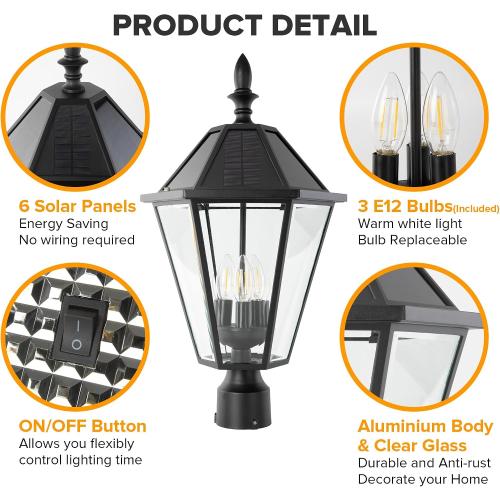 LUTEC 12513LE4-SL-Head LED Post Solar Light Outdoor, Dusk to Dawn Vintage Street Lights for Lawn Patio Yard Pathway Garden Mount (Base Not Included)