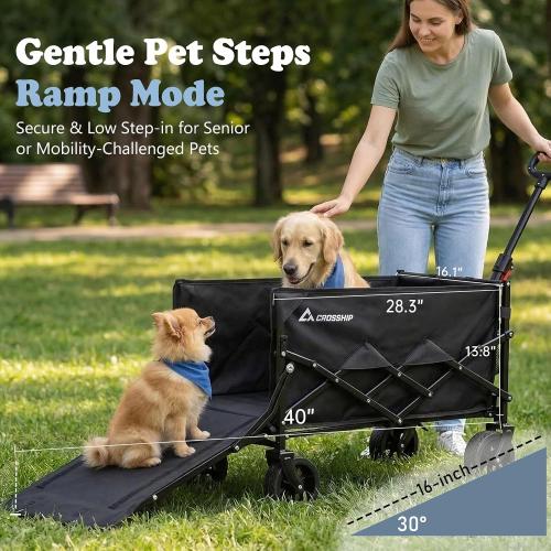 Folding Pet Wagon for Dogs - 330 Lbs Heavy Duty Dog Cart, All-Terrain Collapsible Wagon for Beach, Shopping & Camping, Garden Cart with Drop-Down Tailgate for 1 Medium Dog or 2 Small Puppies‼️has mild dog far and mild scratches ‼️